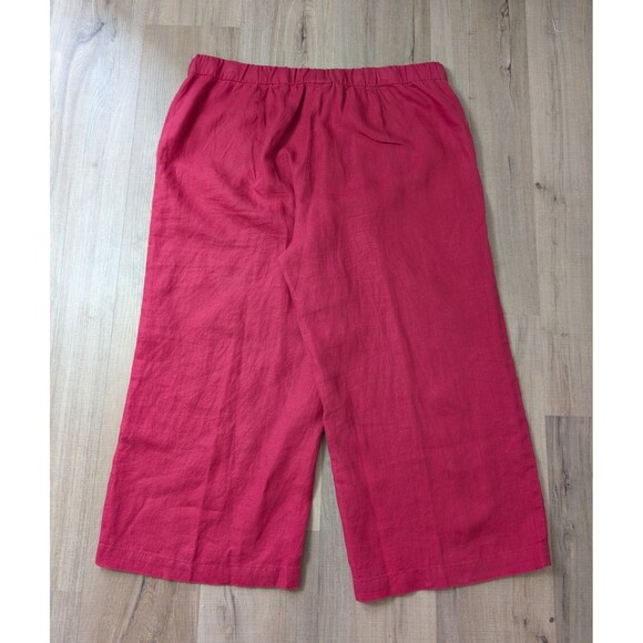 J Jill Wide Leg Crop Linen Pants Size L Petite Red Semi Elastic Waist Flat Front - Picture 2 of 10